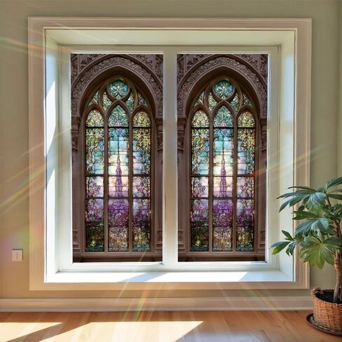 1PC Stained Glass Style Window Film 17.3 × 39.4 Inch White Dove Cross and Grapevine Decorative Privacy Static Cling Glass Cover for Home Church Office Living Room Door Window Decor in Kuwait