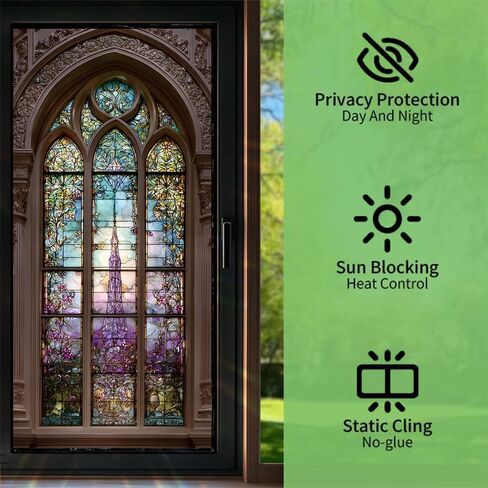 1PC Stained Glass Style Window Film 17.3 × 39.4 Inch White Dove Cross and Grapevine Decorative Privacy Static Cling Glass Cover for Home Church Office Living Room Door Window Decor in Kuwait