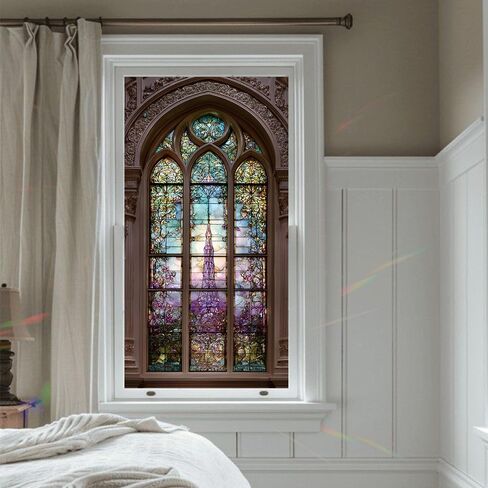 1PC Stained Glass Style Window Film 17.3 × 39.4 Inch White Dove Cross and Grapevine Decorative Privacy Static Cling Glass Cover for Home Church Office Living Room Door Window Decor in Kuwait