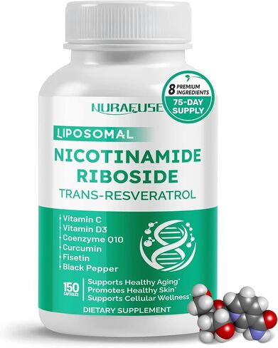 Liposomal Nicotinamide Riboside 1500MG Trans-Resveratrol Coenzyme Q10 فيتامين C - يدعم الشيخوخة الصحية، البشرة - يدعم الشيخوخة الصحية، ويعزز صحة البشرة - صنع واختباره في الولايات المتحدة الأمريكية in Kuwait