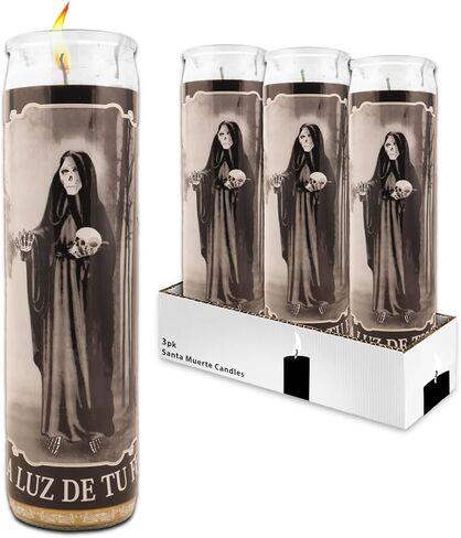 3 Pack Santa Muerte 8 Inch Black Religious Candles - Bundle with 3 Holy Death Candles for Vigils, Prayers, Blessing Ceremonies, and More | Santa Muerte Devotional Candles in Saudi Arabia