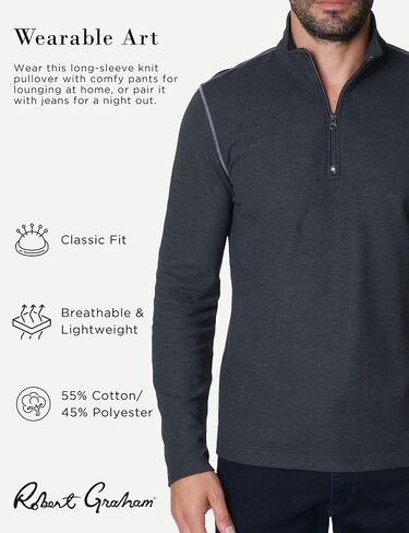 روبرت جراهام للرجال Germano بأكمام طويلة 1/4-ZIP سولوفر سترة in Saudi Arabia