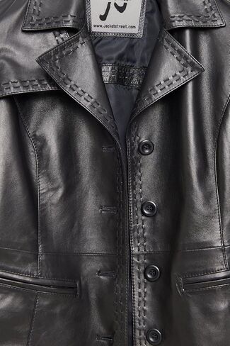 Women’s Genuine Leather Jacket – Leather Blazer with Notched Collar, Four Button Closure, Waist Pockets – Black Jacket Women. in Saudi Arabia