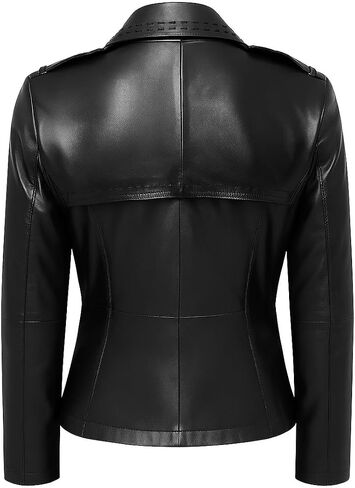 Women’s Genuine Leather Jacket – Leather Blazer with Notched Collar, Four Button Closure, Waist Pockets – Black Jacket Women. in Saudi Arabia