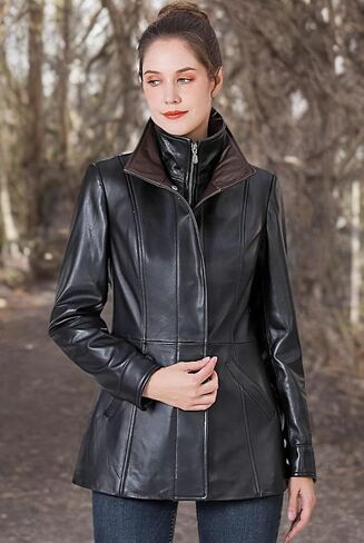 BGSD Women Kara Lambskin Leather Scuba Jacket (Also available in Plus Size & Petite) in Saudi Arabia