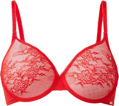 Gossard Women's Glossies Lace Semi-Sheer Underwire Bra- Everyday Basic, Adjustable Straps, Red (Chilli Red), 32FF in Kuwait