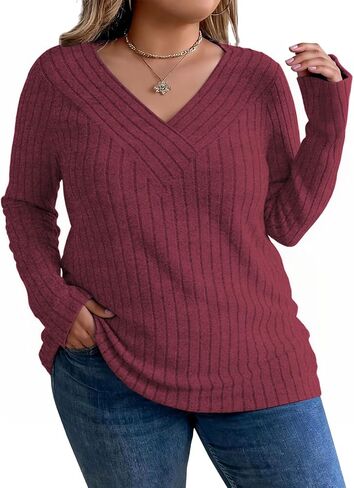 VISLILY Plus-Size-Sweaters for Women Trendy Long Sleeve V Neck Shirts Loose Lightweight Tops Casual Knit Pullover Tunics in Saudi Arabia