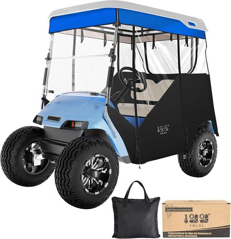 10L0L Golf Cart Enclosure Fit for 2 Passengers EZGO TXT RXV,600D Waterproof Snowproof Golf Buggy Keep Warm Cover, 2 Door Zippers 4-Side Clear Window and 4 Windproof Hooks Golf Cart Rain Cover, Black in Saudi Arabia