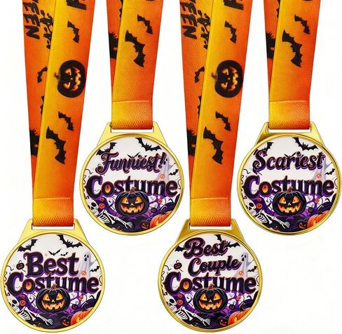 Halloween Pumpkin Medals - 12 Pcs Gold Metal Halloween Party Supplies with V Neck Ribbons for Kids Adults Halloween, Costume Parties, Fall Season, Holiday Parties in Saudi Arabia