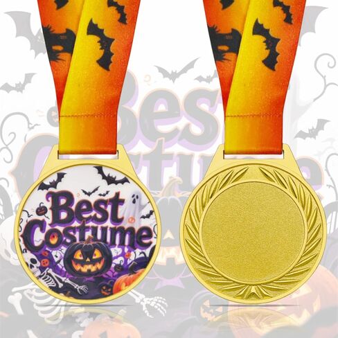 Halloween Pumpkin Medals - 12 Pcs Gold Metal Halloween Party Supplies with V Neck Ribbons for Kids Adults Halloween, Costume Parties, Fall Season, Holiday Parties in Saudi Arabia