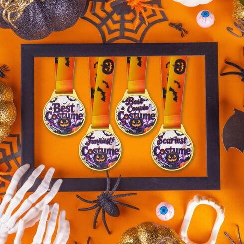 Halloween Pumpkin Medals - 12 Pcs Gold Metal Halloween Party Supplies with V Neck Ribbons for Kids Adults Halloween, Costume Parties, Fall Season, Holiday Parties in Saudi Arabia