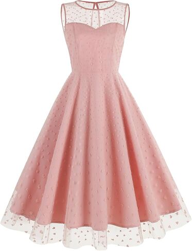 Women's 1950s Floral Embroidery Tulle Dress for Women Heart Print Dress Wedding Guest Formal Evening Party Gown in Saudi Arabia