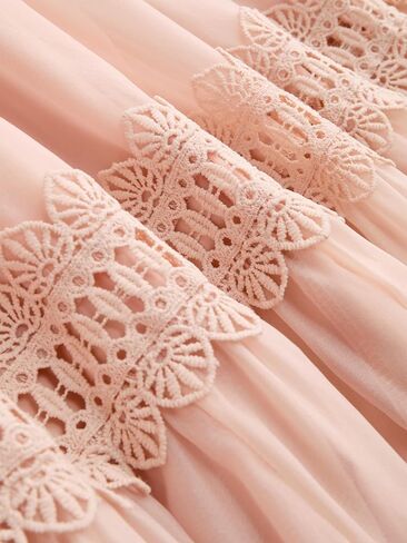 CIDER Maxi Dress Button Solid Turtle Neck Guipure Chiffon Long Sleeve Pearl Middle Waist Elegant Women Dress in Saudi Arabia