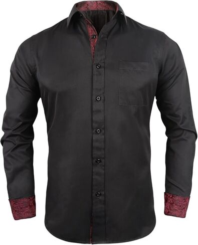 Men's Business Slim Fit Dress Shirt Long Sleeve Patchwork Button-Down Shirt in Saudi Arabia