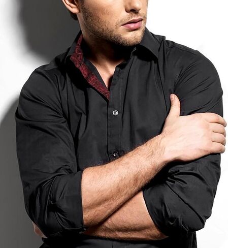 Men's Business Slim Fit Dress Shirt Long Sleeve Patchwork Button-Down Shirt in Saudi Arabia