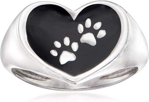 Ross-Simons Italian Sterling Silver and Black Enamel Paw Print Heart Ring in Saudi Arabia