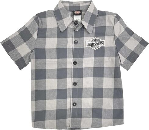 Harley-Davidson Little Boys' B&S Short Sleeve Plaid Flannel Toddler Shirt - Gray in Saudi Arabia