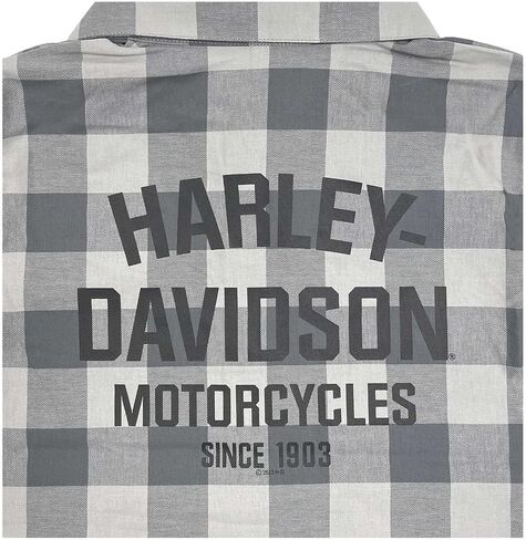 Harley-Davidson Little Boys' B&S Short Sleeve Plaid Flannel Toddler Shirt - Gray in Saudi Arabia