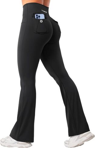 YEOREO CoreFlex Women Workout Flare Leggings with Pockets Hidden Scrunch Cargo Gym Yoga Pants Pure Black L in Saudi Arabia