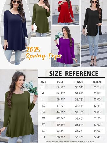 Womens Plus Size Tunic Tops Casual Long Sleeve Shirts Swing Flowy Crew Neck Fall Blouse Loose Fits Clothes for Leggings in Saudi Arabia