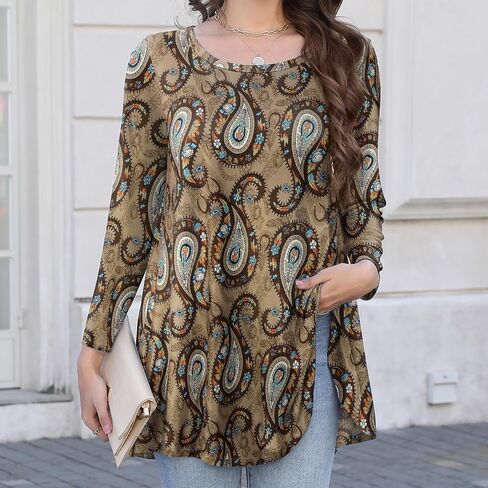 Womens Plus Size Tunic Tops Casual Long Sleeve Shirts Swing Flowy Crew Neck Fall Blouse Loose Fits Clothes for Leggings in Saudi Arabia