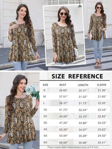 Womens Plus Size Tunic Tops Casual Long Sleeve Shirts Swing Flowy Crew Neck Fall Blouse Loose Fits Clothes for Leggings in Saudi Arabia