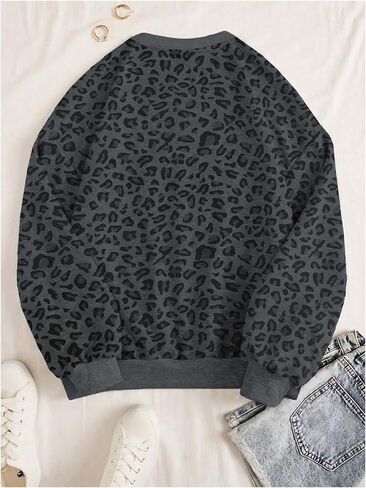 Women's Leopard Print Sweatshirts Long Sleeve Crewneck Cheetah Sweatshirt Pullover Y2k Tops Trendy in Saudi Arabia