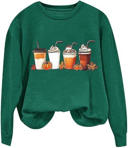 Fall Coffee Sweatshirts for Women Funny Pumpkin Spice Latte Mapel Leaf Print Long Sleeve Shirts Tops for Coffee Lover in Saudi Arabia