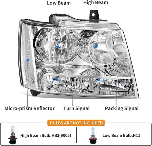 Headlight Assembly Pair for 2007-2014 Chevy Tahoe Suburban, 07-13 Avalanche Head lights Headlamp Replacement Driver Passenger Side, Chrome Housing Clear in Saudi Arabia