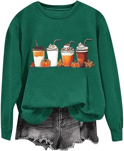 Fall Coffee Sweatshirts for Women Funny Pumpkin Spice Latte Mapel Leaf Print Long Sleeve Shirts Tops for Coffee Lover in Saudi Arabia