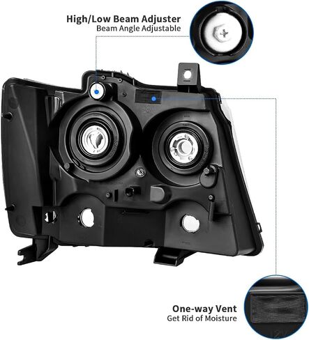 Headlight Assembly Pair for 2007-2014 Chevy Tahoe Suburban, 07-13 Avalanche Head lights Headlamp Replacement Driver Passenger Side, Chrome Housing Clear in Saudi Arabia