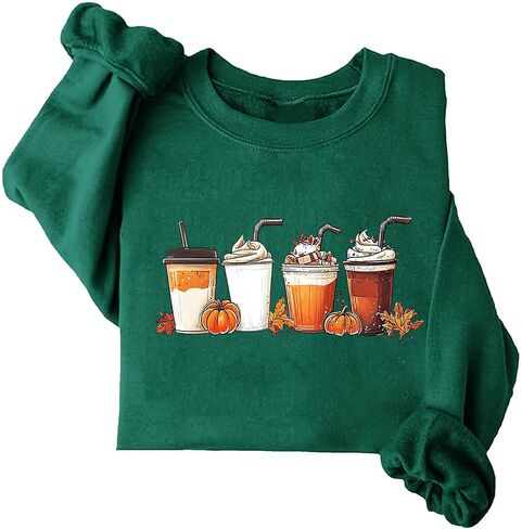 Fall Coffee Sweatshirts for Women Funny Pumpkin Spice Latte Mapel Leaf Print Long Sleeve Shirts Tops for Coffee Lover in Saudi Arabia