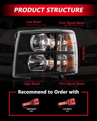Torchbeam Clear Housing Headlights Headlamps Assembly Set for 07-13 Silverado 1500, 07-14 Silverado 2500 HD/3500 HD, 07 Silverado 2500 HD/3500 Classic Clear Lens Clear Reflector Headlights Pair in Saudi Arabia