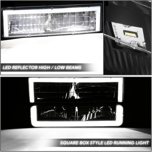 DNA MOTORING مربع الشكل LED DRL مصباح أمامي + مجموعة مصابيح إشارة متوافقة مع 92-99 Chevy GMC C/K 1500 2500 Suburban Yukon، أسود، HL-LB5-4P-C10-BK in Saudi Arabia