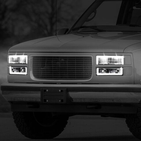 DNA MOTORING مربع الشكل LED DRL مصباح أمامي + مجموعة مصابيح إشارة متوافقة مع 92-99 Chevy GMC C/K 1500 2500 Suburban Yukon، أسود، HL-LB5-4P-C10-BK in Saudi Arabia