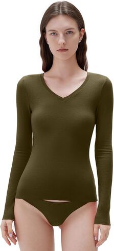قميص SUUKSESS Cloud Cashmere للسيدات بياقة على شكل V وأكمام طويلة، قميص أساسي ناعم ومتماسك in Saudi Arabia