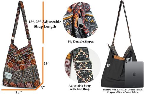 Your Cozy Women's Retro Large Size Cotton Shoulder Bag Hobo Crossbody Handbag Casual Tote For Shopping and Travel in Kuwait