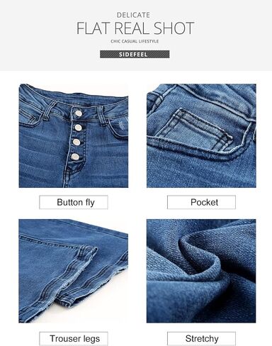 Sidefeel Women's Flare Jeans Ripped High Waisted Bell Bottom Bootcut Wide Leg Denim Pants Blue Size 10 in Saudi Arabia