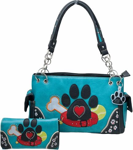 HW Collection Dog Paw Print Handbag Women Shoulder Purse Wallet Set Western Style in Saudi Arabia