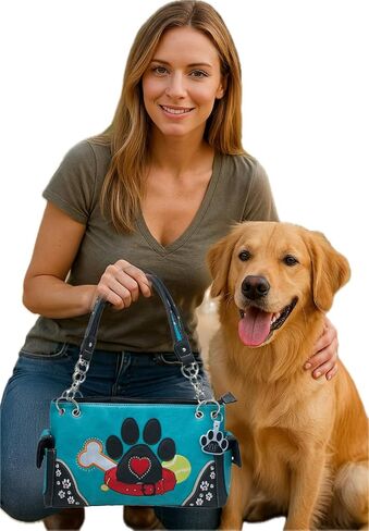 HW Collection Dog Paw Print Handbag Women Shoulder Purse Wallet Set Western Style in Saudi Arabia
