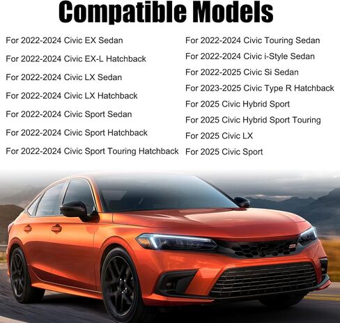 Driver Side Mirror Cover Compatible with 11th Gen Civic 2022 2023 2024 2025, Glossy Black Rear View Mirror Cap, Without Turn Signal Light Version in Kuwait