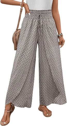 بنطال Verdusa النسائي ذو فتحة ملفوفة وفضفاضة ملفوفة للعطلات، بنطال طويل فضفاض غير رسمي in Kuwait