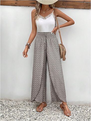 بنطال Verdusa النسائي ذو فتحة ملفوفة وفضفاضة ملفوفة للعطلات، بنطال طويل فضفاض غير رسمي in Kuwait