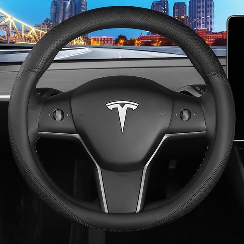 غطاء عجلة القيادة الجلدي مناسب خصيصًا لطراز Tesla 3/Y 2016-2026، تصميم مريح للقبضة مسامي وغير قابل للانزلاق، واقي عجلة قيادة السيارة طراز 3/Y، ملحقات Tesla، أسود (نمط A، لـ Tesla) in Saudi Arabia