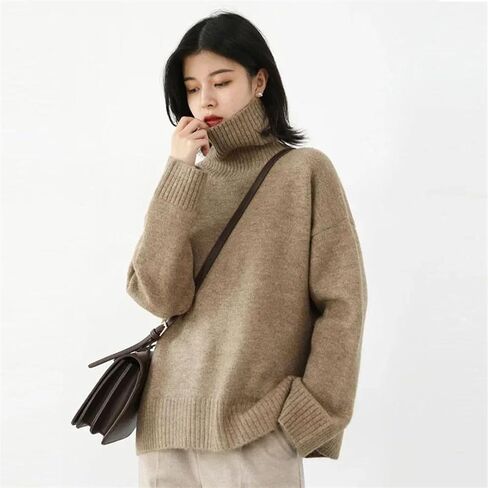 Women's Autumn Winter Sweater Turtleneck Knit Pullover Loose Clothes Warm Solid Tops in Saudi Arabia