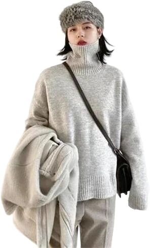 Women's Autumn Winter Sweater Turtleneck Knit Pullover Loose Clothes Warm Solid Tops in Saudi Arabia
