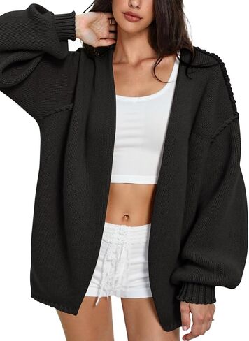 Women’s Oversized Knit Cardigan, Open Front Long Sleeve Chunky Sweater, Soft Cozy Beige Cardigan for Fall & Winter Layering in Saudi Arabia