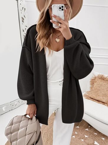 Women’s Oversized Knit Cardigan, Open Front Long Sleeve Chunky Sweater, Soft Cozy Beige Cardigan for Fall & Winter Layering in Saudi Arabia