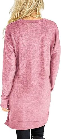 قمصان تونيك يمكن ارتداؤها مع السراويل الضيقة وقميص بأكمام طويلة ورقبة على شكل حرف V وسترة صوفية كاجوال مع جيوب in Kuwait