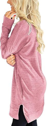 قمصان تونيك يمكن ارتداؤها مع السراويل الضيقة وقميص بأكمام طويلة ورقبة على شكل حرف V وسترة صوفية كاجوال مع جيوب in Kuwait